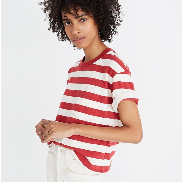 Madewell Tops - 🔴 4/$25 Madewell red & White Striped tee